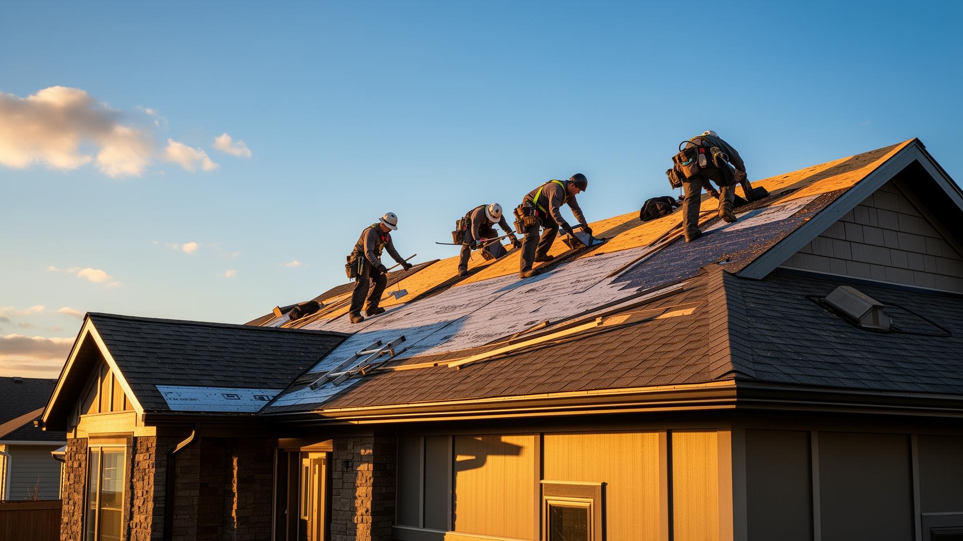 MFC Roofing crew installing shingles on an Edmonton home