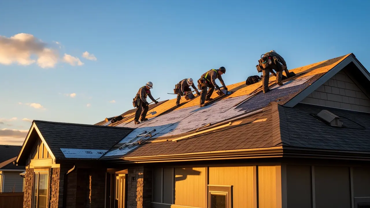MFC Roofing crew installing shingles on an Edmonton home